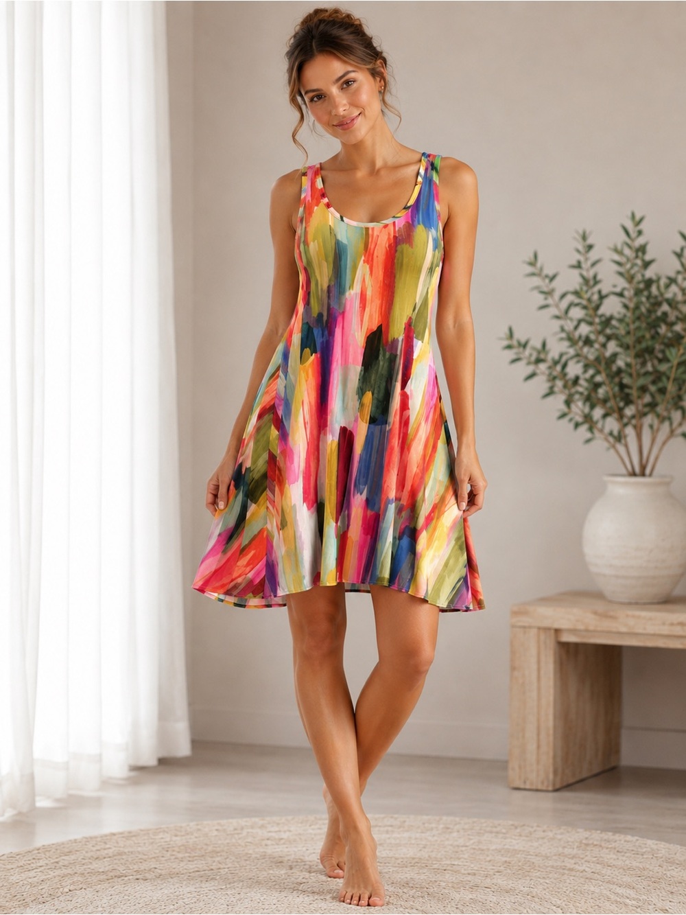 Petit Pois by Viviana G Sleeveless Watercolor Inspired Dress Medium